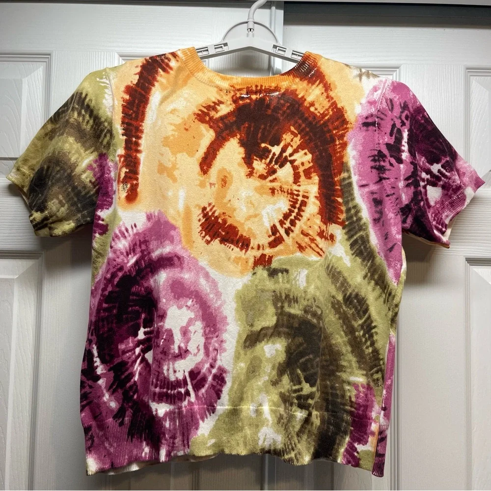 Isabella Rodriguez Beaded Tie Dye Cardigan Sweater Short Sleeve Size XL